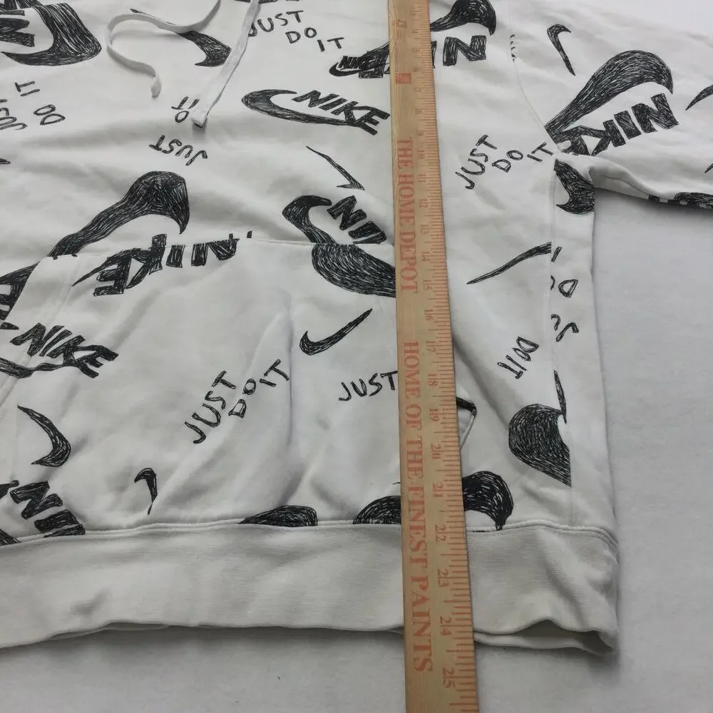 Nike Hoodie Mens Medium White Just Do It Allover Graphic Pullover Sweatshirt